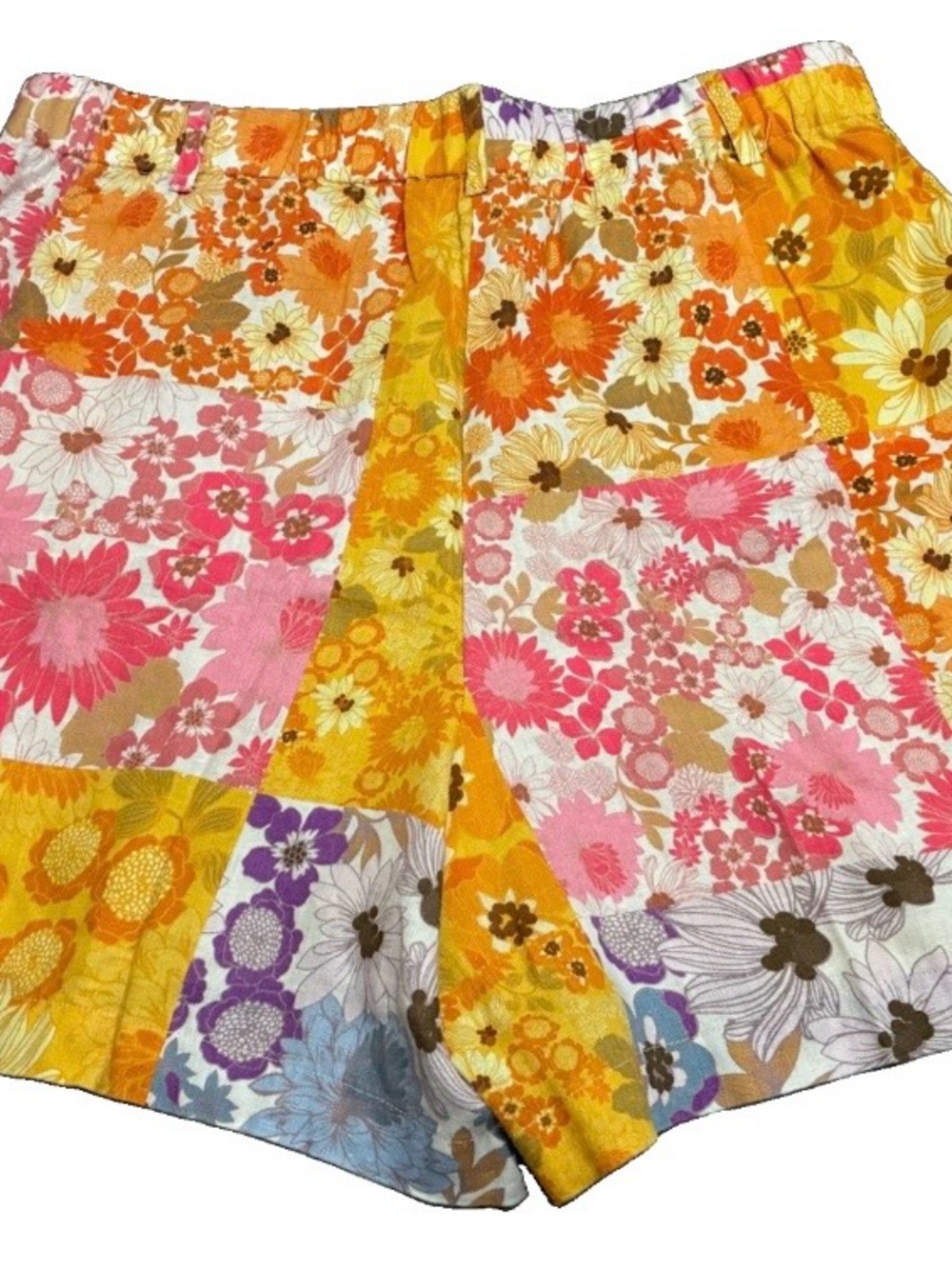 Johnny Was Sherrie Easy Shorts M 100% Linen Floral Patchwork Boho Belt Missing